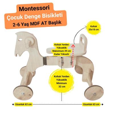 Montessori Çocuk Denge Bisikleti 2-6 Yaş MDF At Başlık