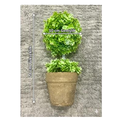 Yapay Çiçek Şimşir Esintili İkili Top Form Mini Masa Üstü Saksılı Bitki 24 cm