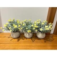 3'lü Ev ve Ofis İç Mekan Dekorasyonu için 3'lü Saksıda Sarı Çiçekli Yapay Bitki