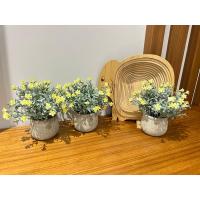 3'lü Ev ve Ofis İç Mekan Dekorasyonu için 3'lü Saksıda Sarı Çiçekli Yapay Bitki