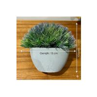 Premium Minimal Beton Görünümlü Saksı – Mor Çiçekli Yapay Bitkili | 1 Adet