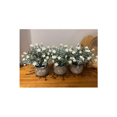 3'lü Yapay Çiçek Beyaz Çiçek Esintili Mini Masa Üstü Saksılı Dekoratif Set
