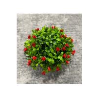 Dekoratif Taş Görünümlü Saksıda Kırmızı Çiçekli Yapay Bitki - Masaüstü Dekoratif Çiçek (17x13 cm)