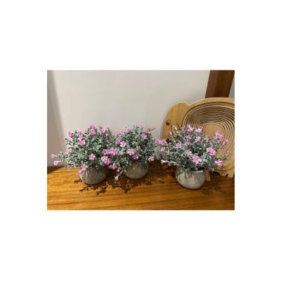 3'lü Saksıda Dekoratif Pembe Bahar Çiçeği - 20 cm (Yapay Çiçek 3 Saksı )