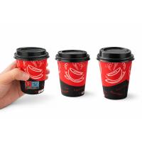 50 Adet FB CUP 8 oz Kapaklı Karton Bardak Seti - Modern Kırmızı Siyah Tasarım