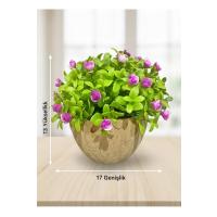 Dekoratif Saksılı Yapay Çiçek - Küçük Mor Güller Masaüstü Ofis ve Ev Süsü Hediyelik