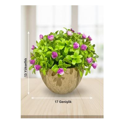 Dekoratif Saksılı Yapay Çiçek - Küçük Mor Güller Masaüstü Ofis ve Ev Süsü Hediyelik