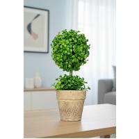 Doğal Görünümlü Dekoratif Eskitme Saksılı Yapay Top Şimşir Ağacı - Masaüstü Ofis ve Ev Dekoru