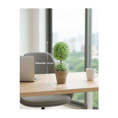 Dekoratif Saksılı Yapay Şimşir - 24 cm - Bakım Gerektirmeyen Taze & Yeşil Ev Ofis Dekoru