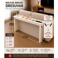 Café Royale Vintage & USB-Tech Konsol Raf - 3 USB + 4 Priz Girişli MDF Koltuk Arkası Raf Beyaz 150x85x12