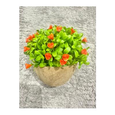 Dekoratif Saksılı Yapay Çiçek - Turuncu Minyatür Güller - Canlı Görünümlü Masaüstü Bitki