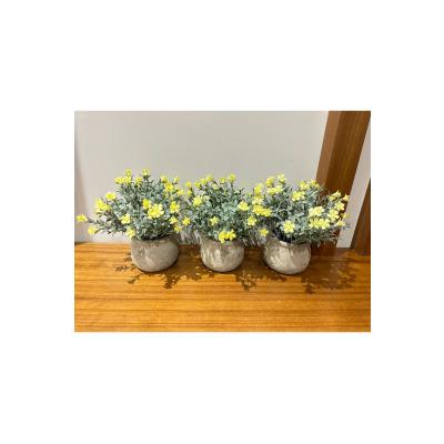3'lü Ev ve Ofis İç Mekan Dekorasyonu için 3'lü Saksıda Sarı Çiçekli Yapay Bitki