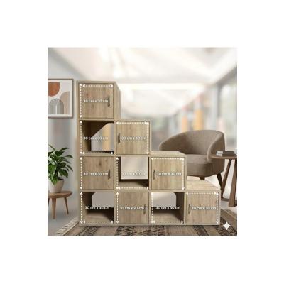 10 Bölmeli Kapaklı Basamaklı Çok Amaçlı Dolap (MDF) 30x30 Ahşap Desen  1.Sınıf MDF