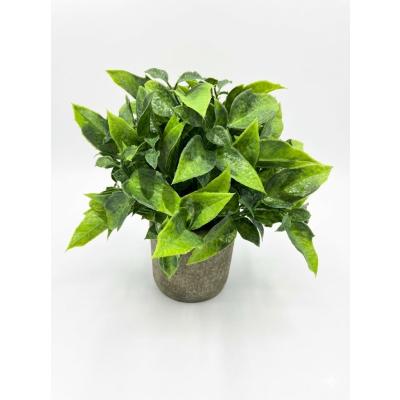 Dekoratif Eskitme Gri Saksıda Gerçekçi Yapay Yeşil Bitki - Modern Masa ve Raf Çiçeği (24x18 cm)