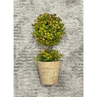 Dekoratif İkili Top Şimşir Yapay Bitki - 24 cm Rustik Taş Görünümlü Saksıda Masaüstü Çiçek