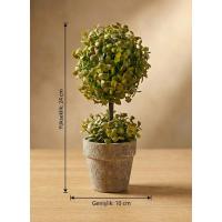 Dekoratif İkili Top Şimşir Yapay Bitki - 24 cm Rustik Taş Görünümlü Saksıda Masaüstü Çiçek