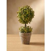 Dekoratif İkili Top Şimşir Yapay Bitki - 24 cm Rustik Taş Görünümlü Saksıda Masaüstü Çiçek