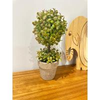 Dekoratif İkili Top Şimşir Yapay Bitki - 24 cm Rustik Taş Görünümlü Saksıda Masaüstü Çiçek