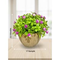 Dekoratif Saksılı Yapay Çiçek - Küçük Mor Güller Masaüstü Ofis ve Ev Süsü Hediyelik