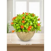 Dekoratif Saksılı Yapay Çiçek - Turuncu Minyatür Güller - Canlı Görünümlü Masaüstü Bitki