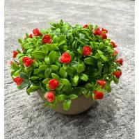 Dekoratif Taş Görünümlü Saksıda Kırmızı Çiçekli Yapay Bitki - Masaüstü Dekoratif Çiçek (17x13 cm)