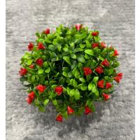 Dekoratif Taş Görünümlü Saksıda Kırmızı Çiçekli Yapay Bitki - Masaüstü Dekoratif Çiçek (17x13 cm)