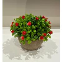 Dekoratif Taş Görünümlü Saksıda Kırmızı Çiçekli Yapay Bitki - Masaüstü Dekoratif Çiçek (17x13 cm)