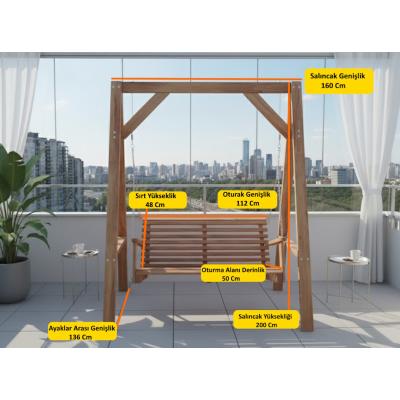 Doğal Çam Ağacından İmal – İki Kişilik Ahşap Salıncak (160x200 cm)