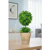 Doğal Görünümlü Dekoratif Eskitme Saksılı Yapay Top Şimşir Ağacı - Masaüstü Ofis ve Ev Dekoru