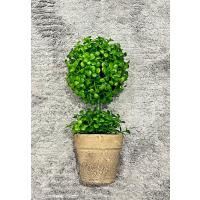 Doğal Görünümlü Dekoratif Eskitme Saksılı Yapay Top Şimşir Ağacı - Masaüstü Ofis ve Ev Dekoru