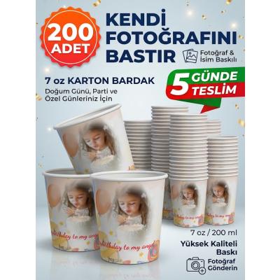 Doğum Gününe Özel Fotoğraf Baskılı Karton Bardak 200 Adet – İsimli, Yaşa Özel, Kişiye Özel Tasarım
