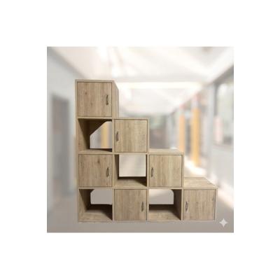 Ahşap Görünümlü Basamak Kitaplık ve Çok Amaçlı Düzenleyici Dolap (6 Kapaklı & 4 Açık Raflı)1.Sınıf MDF 