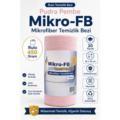 FB Cup (20'li Rulo) Mikro-Fb Çok Amaçlı %100 Mikrofiber Temizlik Bezi 25X32 Kopart Kullan (Pudra Pembesi)