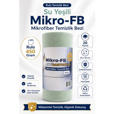 FB Cup (20'li Rulo) Mikro-Fb Çok Amaçlı %100 Mikrofiber Temizlik Bezi 25X32 Kopart Kullan Su Yeşili