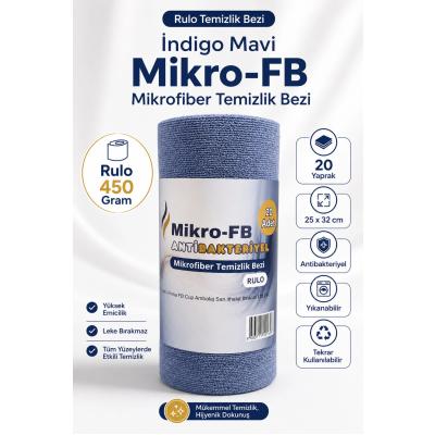 FB Cup (20'li Rulo) Mikro-Fb Çok Amaçlı %100 Mikrofiber Temizlik Bezi 25X32 Kopart Kullan (Indigo Mavisi)