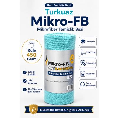FB Cup (20'li Rulo) Mikro-Fb Çok Amaçlı %100 Mikrofiber Temizlik Bezi 25X32 Kopart Kullan Turkuaz