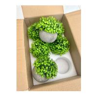 6'lı Gri Taş Görünümlü Polystone Saksılı Yapay Çiçek Seti - Dekoratif Masa Üstü Şimşir Topu