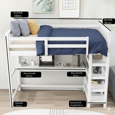 Mukotoys Nötrino Çok Amaçlı Yataklı Çalışma Masası Mdf 210X190X90