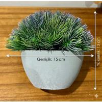 Premium Minimal Beton Görünümlü Saksı – Mor Çiçekli Yapay Bitkili | 1 Adet