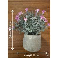 Saksıda Dekoratif Pembe Bahar Çiçeği - 20 cm (Yapay Çiçek 3 Saksı )