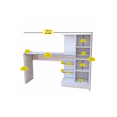 MDF Beyaz Kitaplıklı Çalışma Masası
