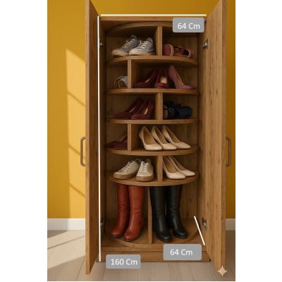 360° Dönen Dolaplı Ayakkabı Rafı 6 Basamaklı Ceviz Mdf