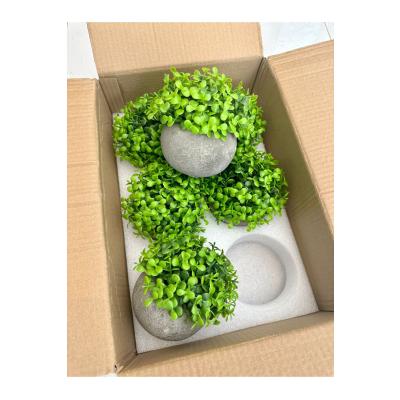 6'lı Gri Taş Görünümlü Polystone Saksılı Yapay Çiçek Seti - Dekoratif Masa Üstü Şimşir Topu