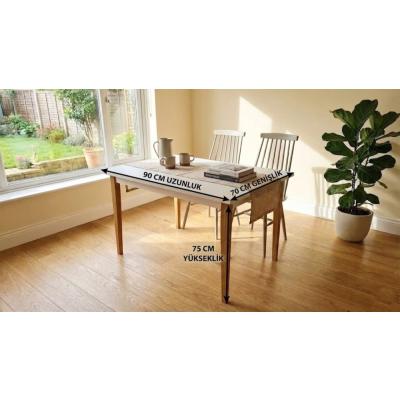 İskandinav Tarzı Modern Çalışma ve Yemek Masası - 90x70 cm Ahşap Ayahlı 1.Sınıf Beyaz Mdf
